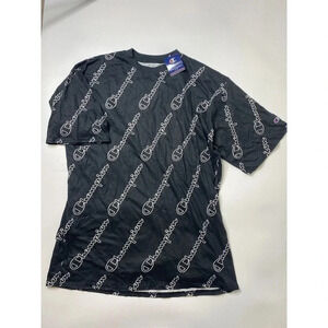 Champion Mens Shirt Adult XLT Black Spell Out All Over Print Casual